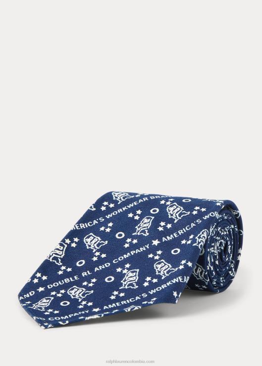 corbata de lino con logo estampado hombres dk índigo Ralph Lauren 2XR2V8835