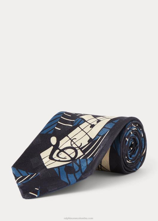corbata de seda con nota musical hecha a mano hombres azul marino/azul claro/blanco roto mu Ralph Lauren 2XR2V8831