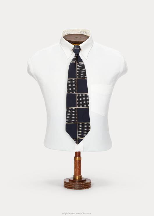 corbata de seda hecha a mano con cuadros hombres azul marino/blanco hueso Ralph Lauren 2XR2V8833