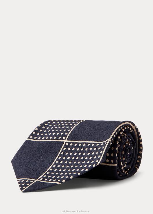 corbata de seda hecha a mano con cuadros hombres azul marino/blanco hueso Ralph Lauren 2XR2V8833
