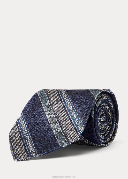 corbata hecha a mano con rayas del logo hombres azul marino/azul claro/crema Ralph Lauren 2XR2V8837