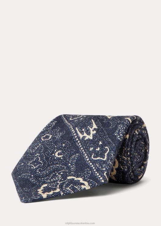corbata hecha a mano paisley lana-seda hombres Armada Ralph Lauren 2XR2V8840
