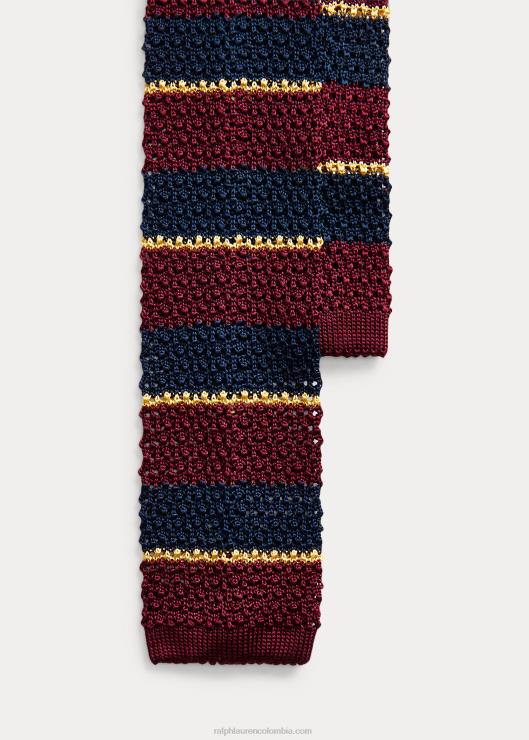 corbata tejida a rayas hombres vino/azul marino/oro Ralph Lauren 2XR2V2283