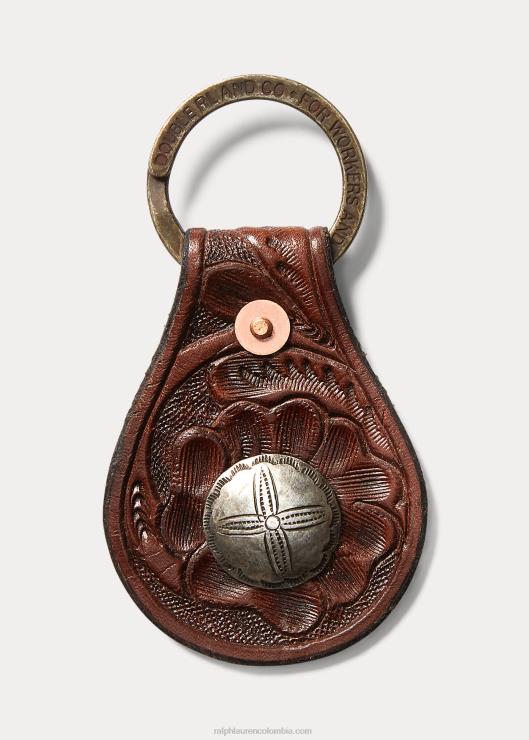 llavero de cuero repujado hombres marrón Ralph Lauren 2XR2V8903