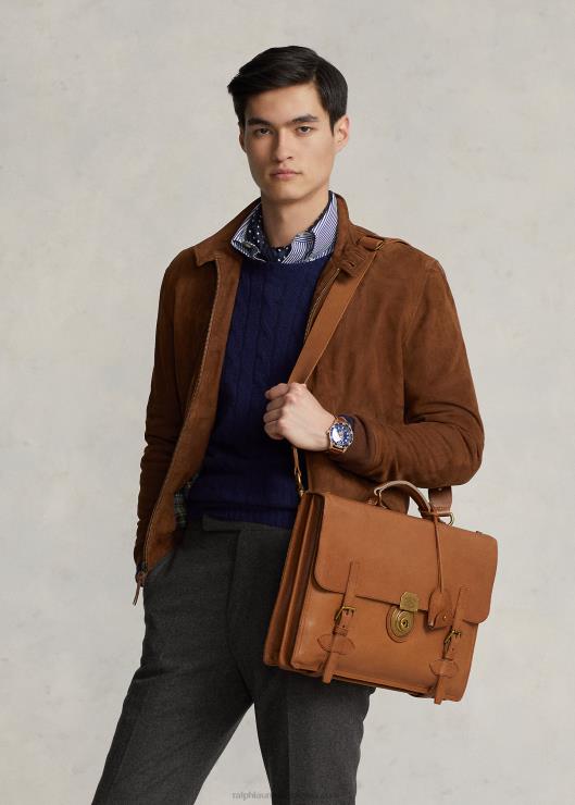 maletín de cuero Heritage hombres broncearse Ralph Lauren 2XR2V2215