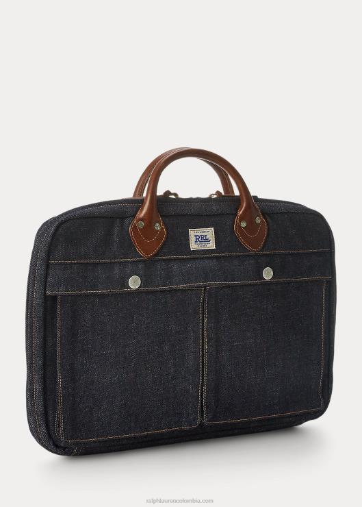 maletín de mezclilla con detalles de cuero hombres índigo Ralph Lauren 2XR2V8859