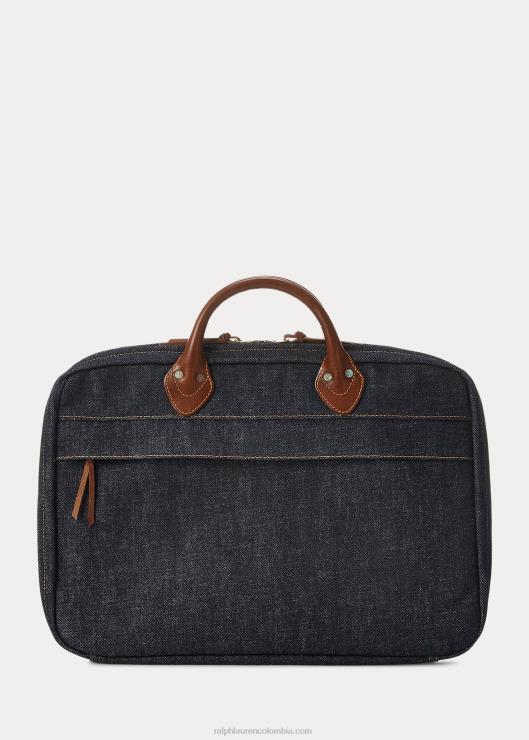 maletín de mezclilla con detalles de cuero hombres índigo Ralph Lauren 2XR2V8859