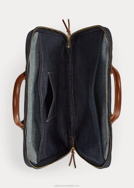 maletín de mezclilla con detalles de cuero hombres índigo Ralph Lauren 2XR2V8859