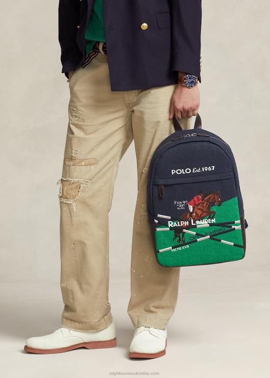 mochila de lona con estampado ecuestre hombres Marina de Newport Ralph Lauren 2XR2V2211