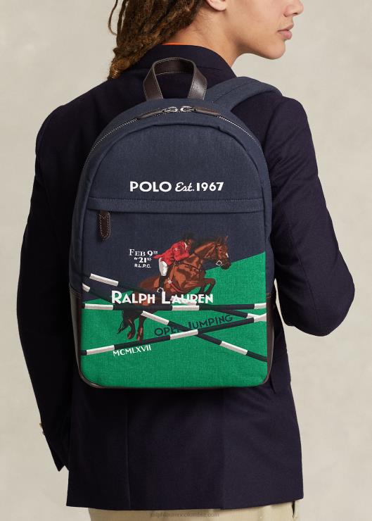 mochila de lona con estampado ecuestre hombres Marina de Newport Ralph Lauren 2XR2V2211