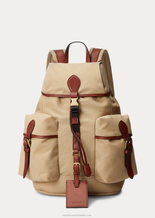 mochila de lona con ribete de cuero hombres creta Ralph Lauren 2XR2V8992