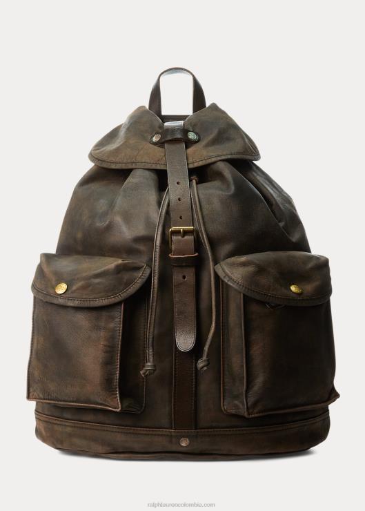 mochila de cuero hombres negro sobre marrón Ralph Lauren 2XR2V5332