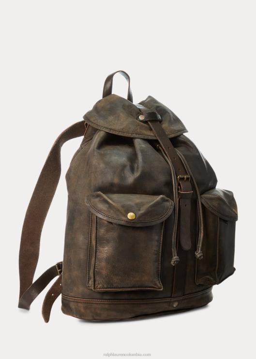 mochila de cuero hombres negro sobre marrón Ralph Lauren 2XR2V5332