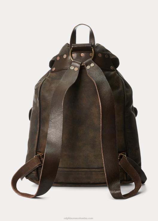 mochila de cuero hombres negro sobre marrón Ralph Lauren 2XR2V5332