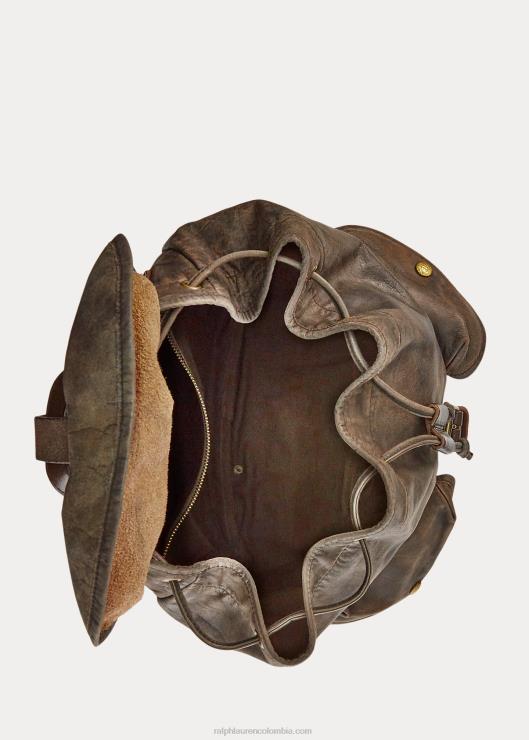 mochila de cuero hombres negro sobre marrón Ralph Lauren 2XR2V5332