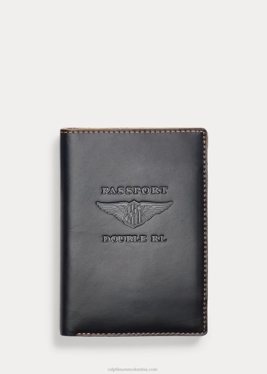 titular de pasaporte de cuero hombres negro sobre marrón Ralph Lauren 2XR2V8870