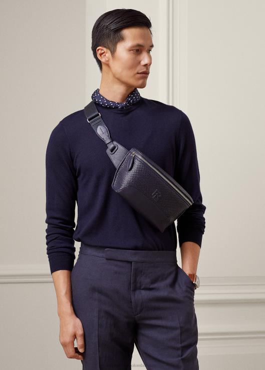 riñonera de piel de becerro con paneles tejidos hombres presidente de la marina Ralph Lauren 2XR2V8961
