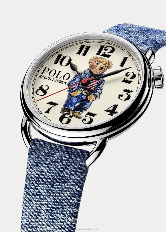 Reloj de 42 mm con diseño de oso polo con bandera vaquera hombres esfera blanca Ralph Lauren 2XR2V2800