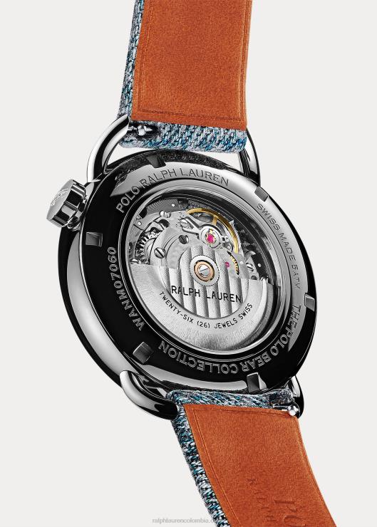 Reloj de 42 mm con diseño de oso polo con bandera vaquera hombres esfera blanca Ralph Lauren 2XR2V2800