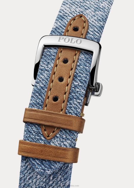 Reloj de 42 mm con diseño de oso polo con bandera vaquera hombres esfera blanca Ralph Lauren 2XR2V2800