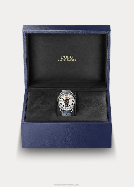Reloj de 42 mm con diseño de oso polo con bandera vaquera hombres esfera blanca Ralph Lauren 2XR2V2800