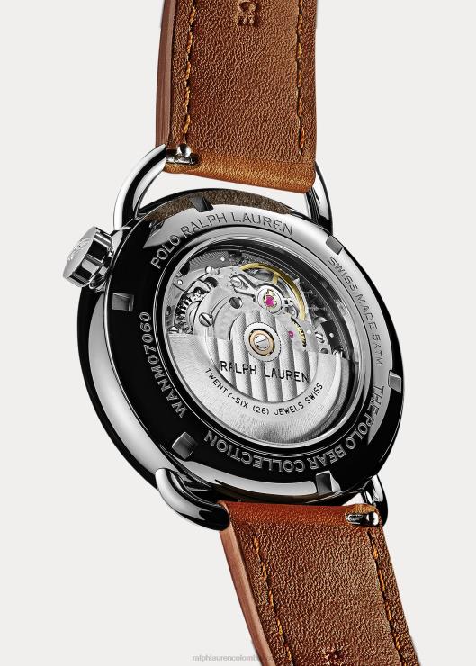 reloj de acero de 42 mm con oso de polo sentado hombres esfera blanca Ralph Lauren 2XR2V2799