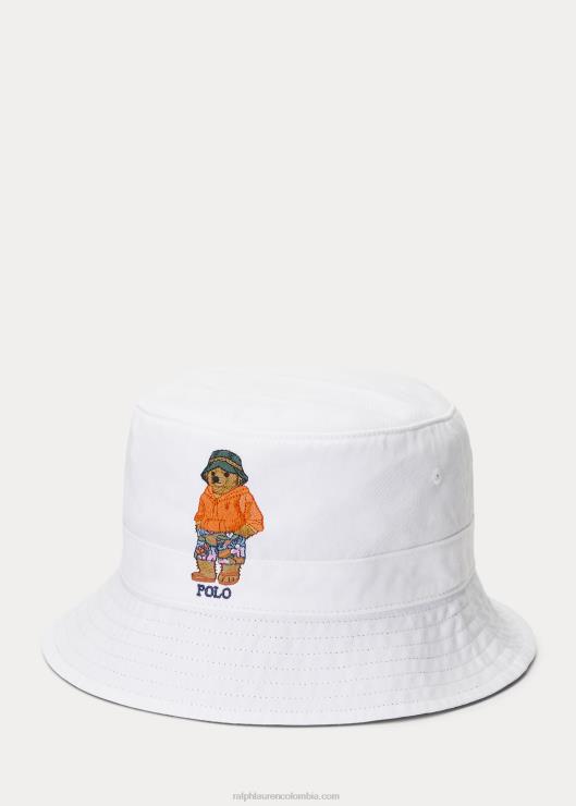 sombrero de pescador de sarga con osito de polo hombres blanco Ralph Lauren 2XR2V2446