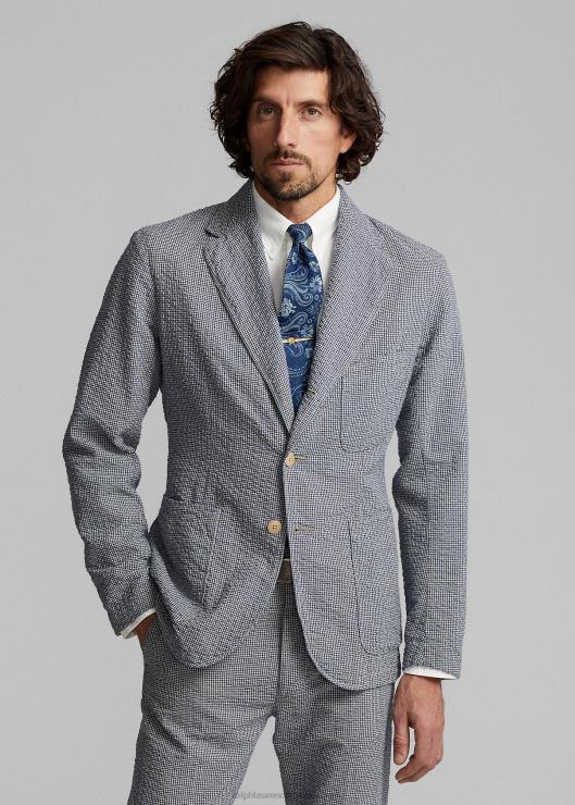 chamarra deportiva de seersucker sin estructura hombres azul/crema Ralph Lauren 2XR2V1719