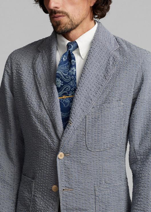 chamarra deportiva de seersucker sin estructura hombres azul/crema Ralph Lauren 2XR2V1719