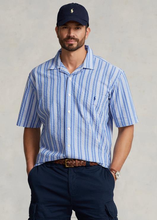 camisa a rayas de seersucker hombres azul blanco Ralph Lauren 2XR2V1476