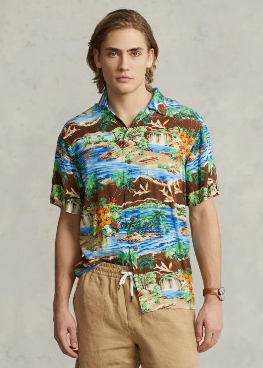 camisa campera de corte clásico con estampado tropical hombres paraíso de los peces voladores Ralph Lauren 2XR2V877