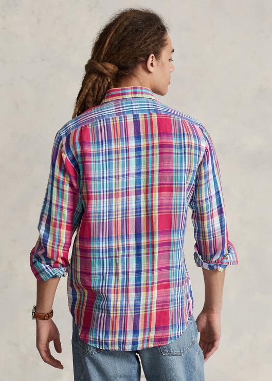 camisa classic fit cuadros lino-algodón hombres rosa oscuro/azul marino multicolor Ralph Lauren 2XR2V945