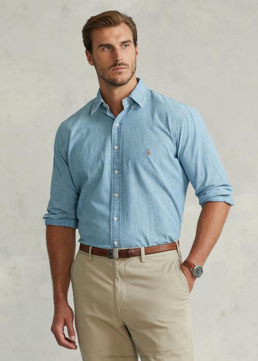 camisa de cambray hombres índigo claro Ralph Lauren 2XR2V1870
