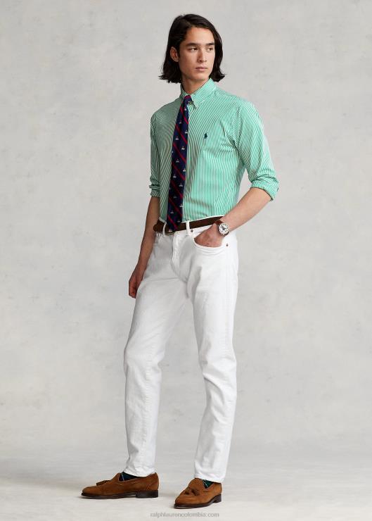 camisa de corte clásico de popelina elástica a rayas hombres golf verde/blanco Ralph Lauren 2XR2V773