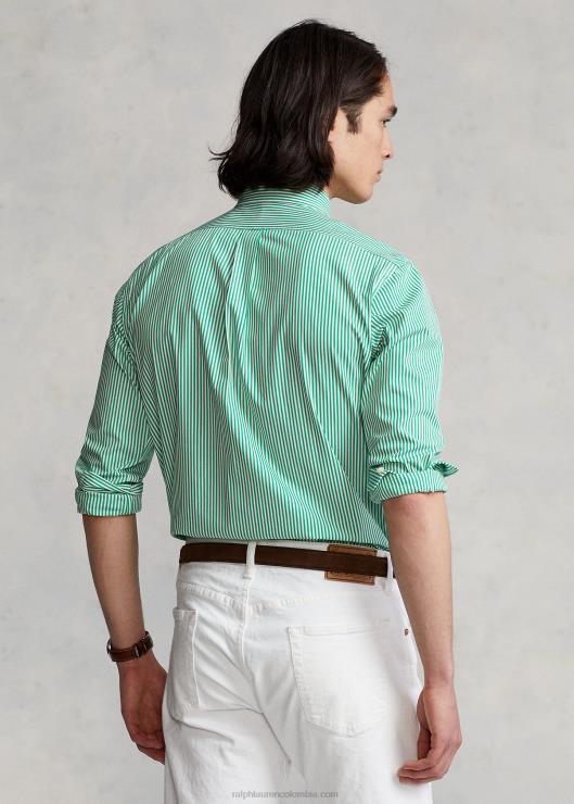 camisa de corte clásico de popelina elástica a rayas hombres golf verde/blanco Ralph Lauren 2XR2V773