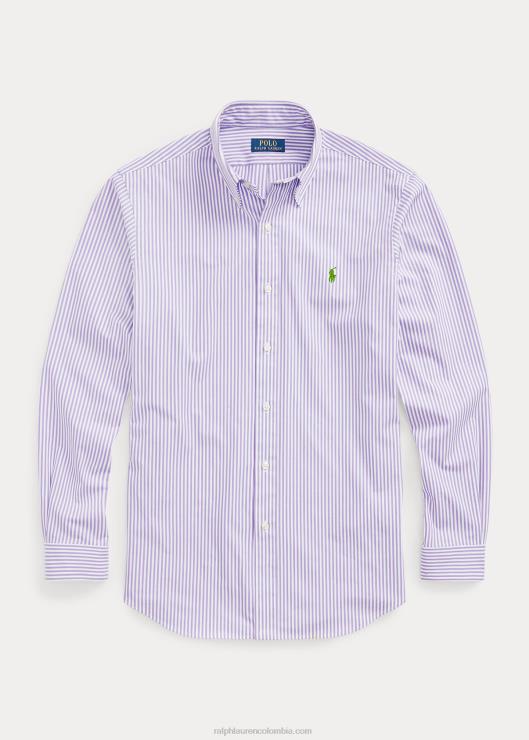 camisa de corte clásico de popelina elástica a rayas hombres lavanda/blanco Ralph Lauren 2XR2V774