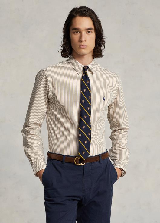 camisa de corte clásico de popelina elástica a rayas hombres vintage caqui/blanco Ralph Lauren 2XR2V775