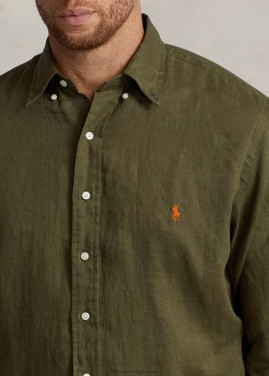 camisa de lino ligera hombres salvia oscura Ralph Lauren 2XR2V1552