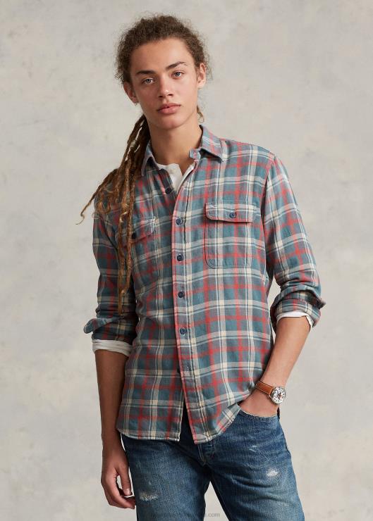 camisa de trabajo classic fit de lino a cuadros hombres verde/blanco roto multicolor Ralph Lauren 2XR2V1149