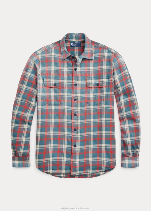 camisa de trabajo classic fit de lino a cuadros hombres verde/blanco roto multicolor Ralph Lauren 2XR2V1149