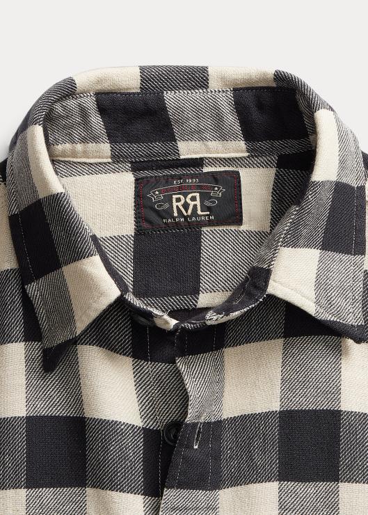camisa de trabajo de sarga a cuadros buffalo hombres negro/crema Ralph Lauren 2XR2V1747