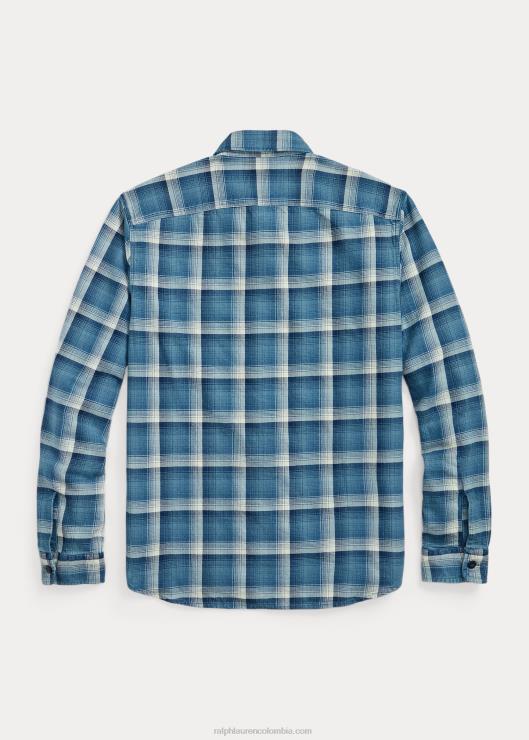 camisa de trabajo de sarga a cuadros hombres índigo/crema Ralph Lauren 2XR2V1791