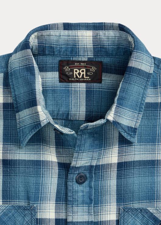 camisa de trabajo de sarga a cuadros hombres índigo/crema Ralph Lauren 2XR2V1791
