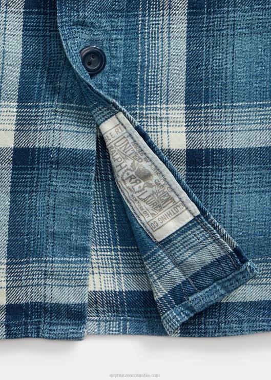 camisa de trabajo de sarga a cuadros hombres índigo/crema Ralph Lauren 2XR2V1791