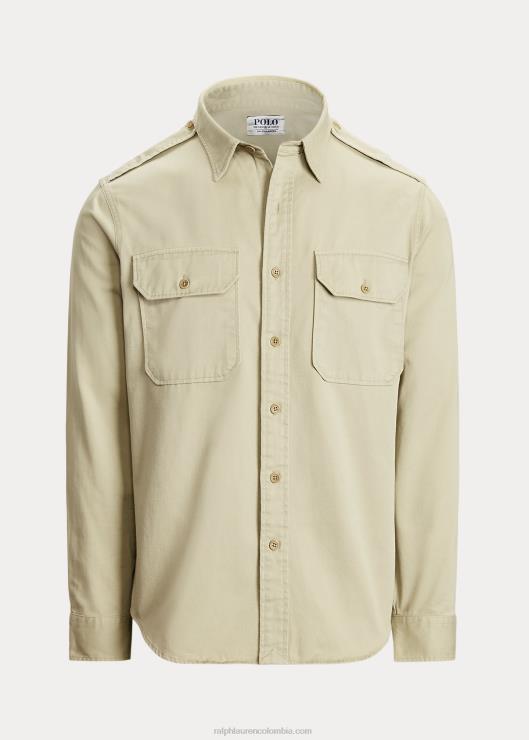 camisa de trabajo de sarga de corte clásico hombres caqui Ralph Lauren 2XR2V8435
