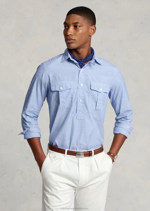 camisa de trabajo popover de extremo a extremo de ajuste clásico hombres campanilla/blanco Ralph Lauren 2XR2V8425