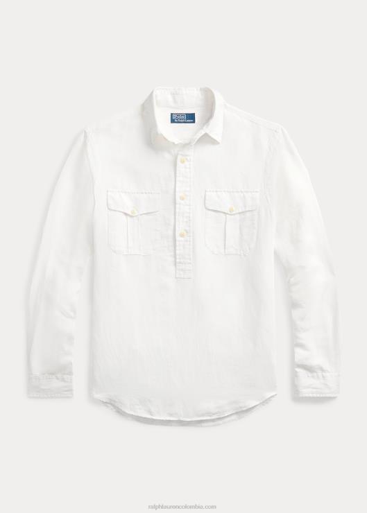 camisa popover classic fit de lino y seda hombres blanco Ralph Lauren 2XR2V898