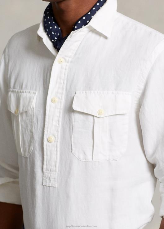 camisa popover classic fit de lino y seda hombres blanco Ralph Lauren 2XR2V898