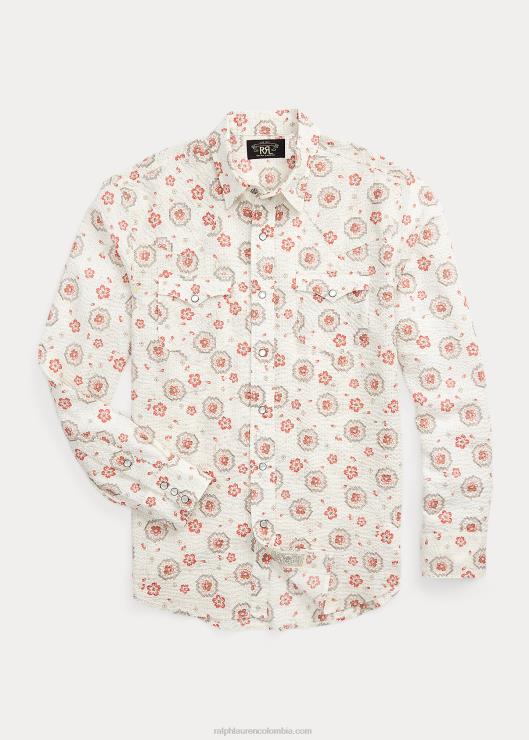 camisa vaquera slim de seersucker con bandana hombres bronceado/coral Ralph Lauren 2XR2V1709
