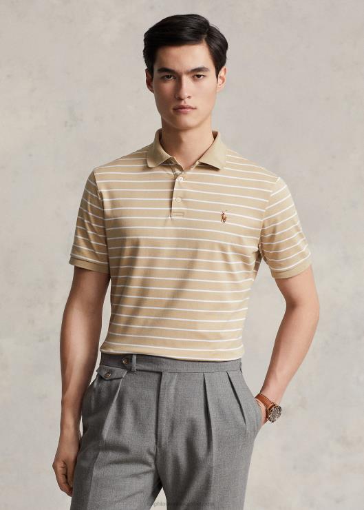 polo de corte clásico de algodón suave hombres duna de arena/blanco Ralph Lauren 2XR2V142
